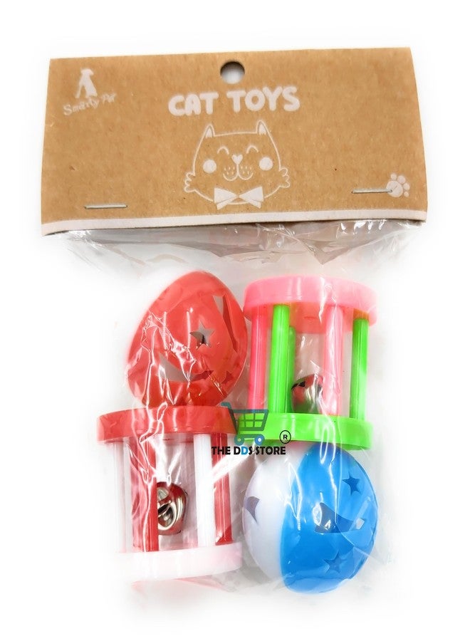 THE DDS STORE 4PCS Value Pack Plastic Ball Cat Toys Lattice Balls with Bell Jingle Kitten Toy (Color May Vary) - Image 1